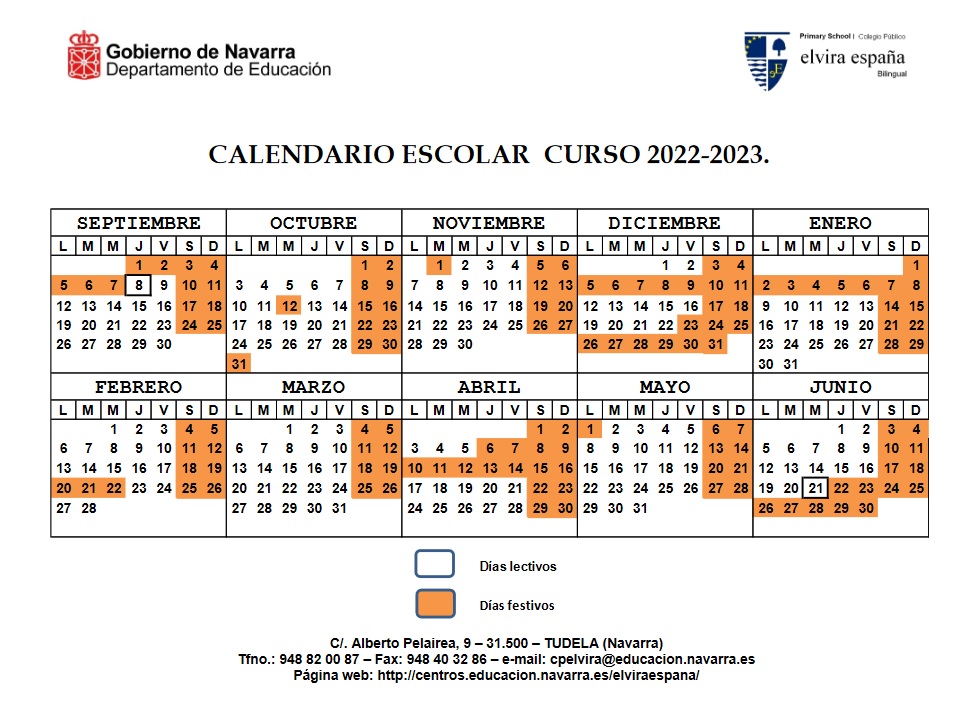 Calendario Escolar curso 22-23 Elvira España