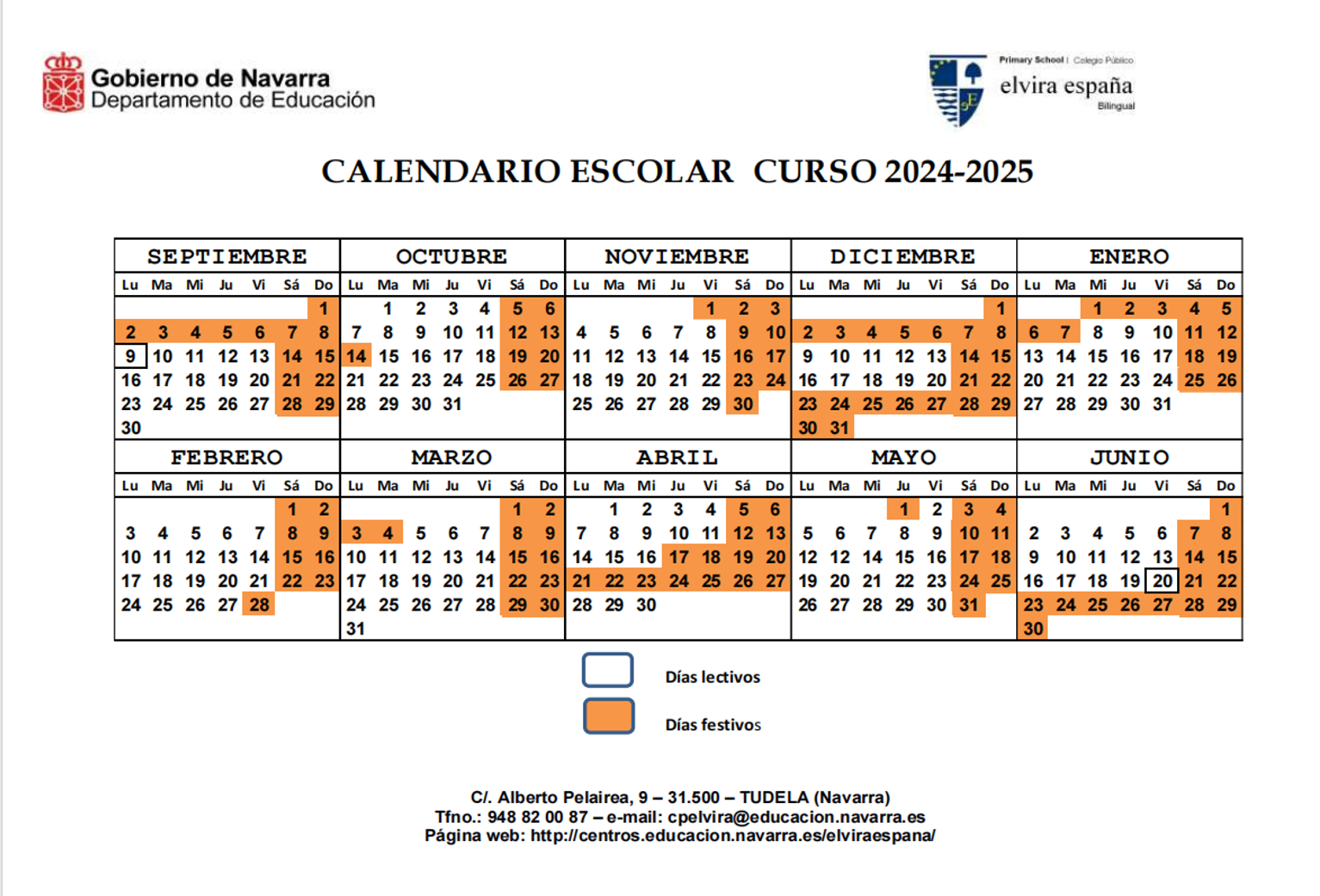 Calendario Escolar curso 24-25 Elvira España